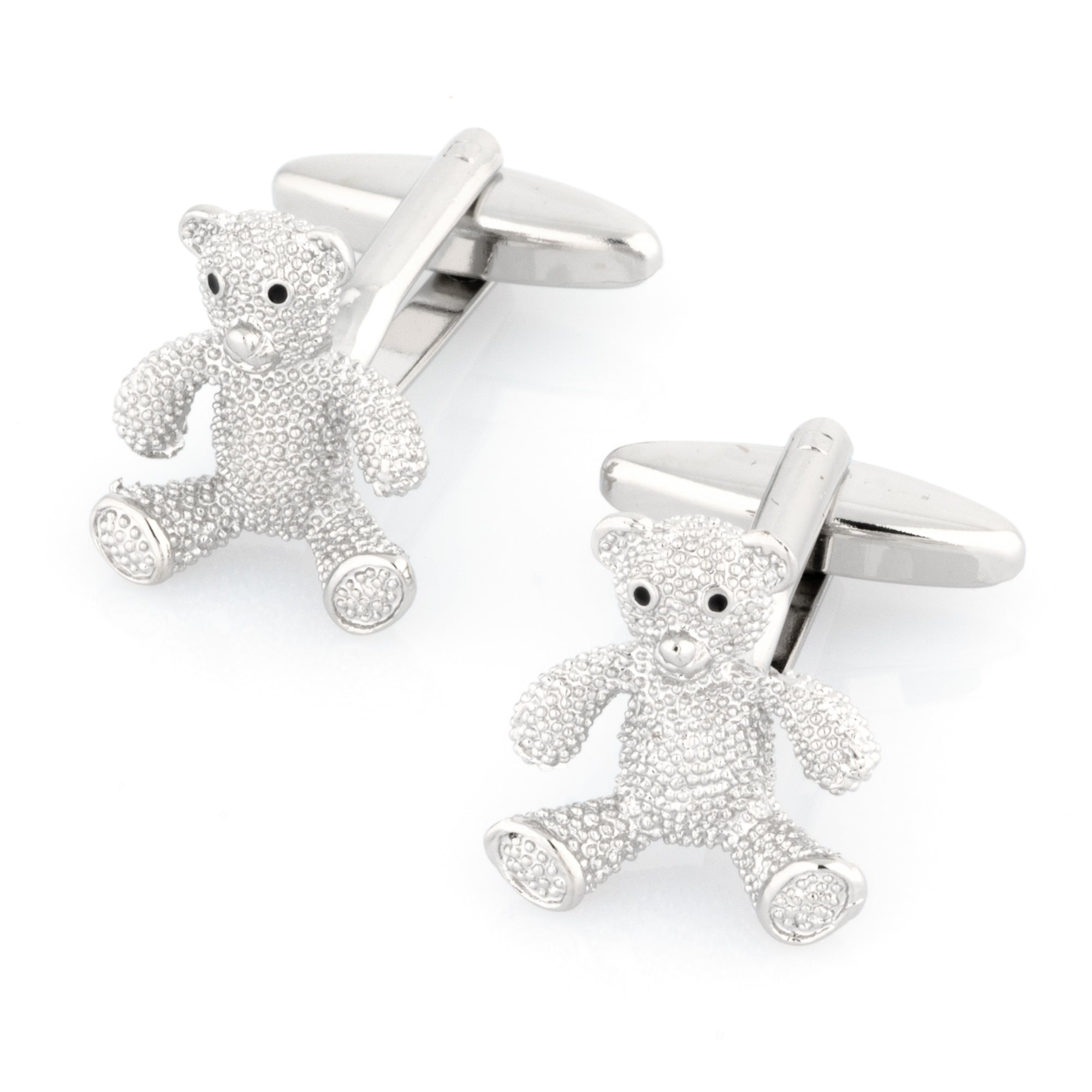 Silver Textured Teddy Bear Cufflinks