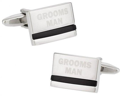 Groomsman Laser Etched Onyx Silver Wedding Cufflinks