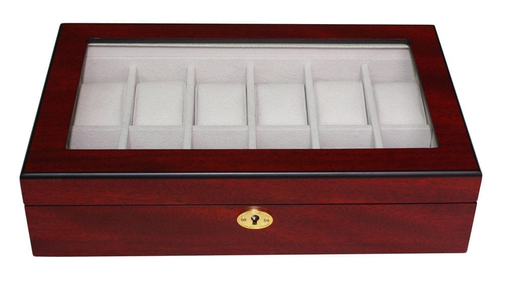 Cherry Wooden Watch Box, 12 Watch Box, Cuffed Watch Box, Clinks Australia Watch Box, Cherry Watch Boxes on Cuffed, Australia Watch Box, Watch Storage Box, Watch Display Box, 12 Slots Watch Box, Watch Boxes for 12, Cherry Watch Box, Wooden Watch Box, Cherry, Watch Boxes, CB5002, Clinks.com