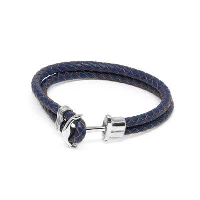 Double Navy Blue Leather Anchor Bracelet