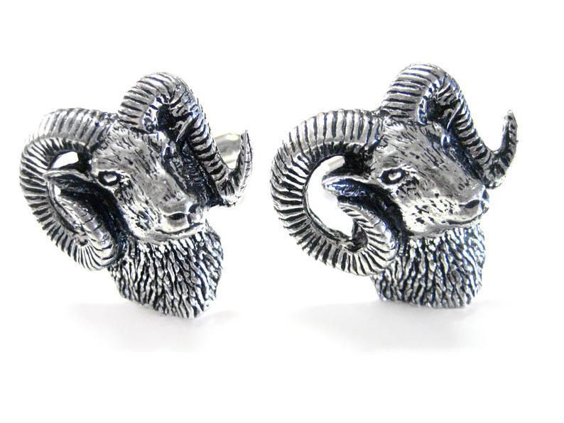 Ram's Head Cufflinks in Antiqued Silver