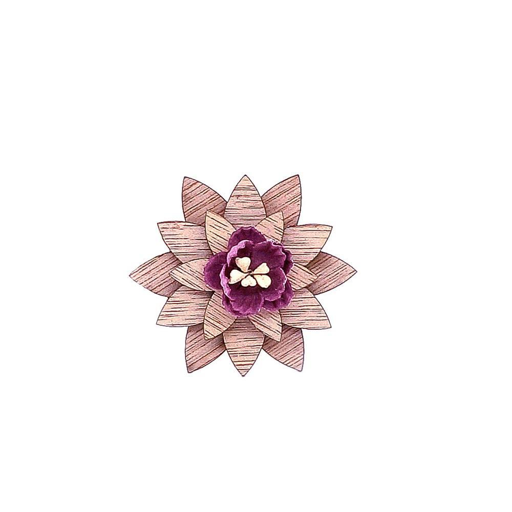 Wooden Star Pink Flower Lapel Pin