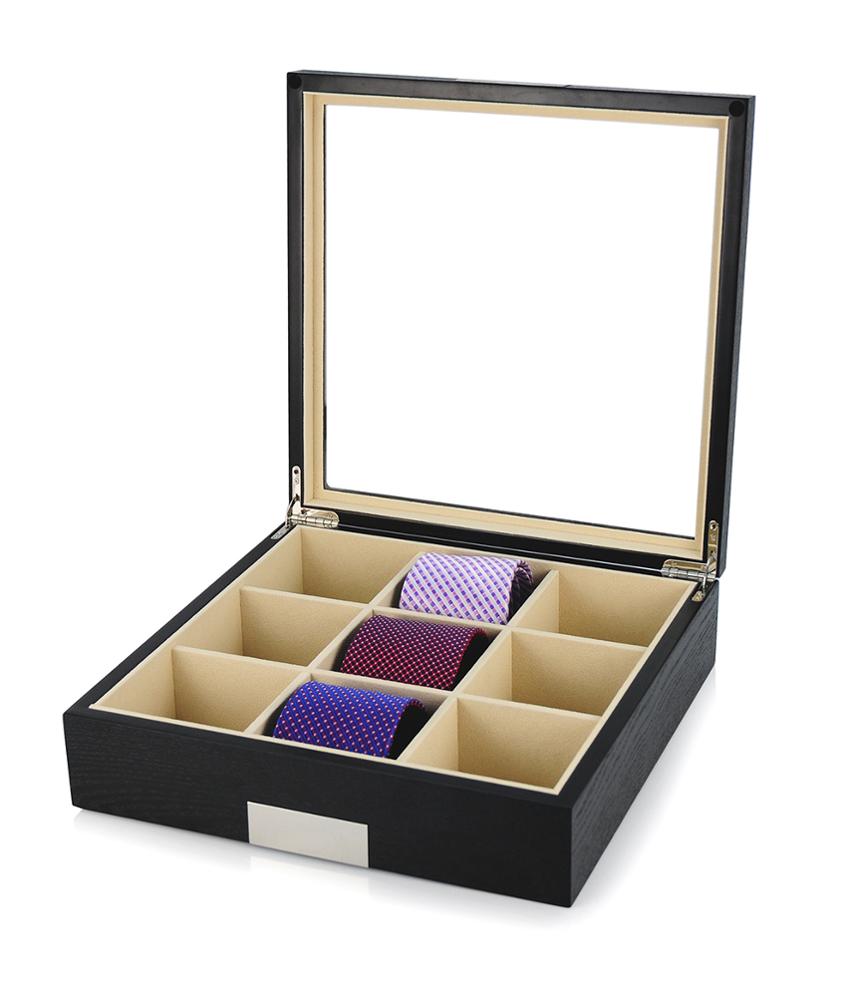  Black Wooden Tie Box for 9, Storage Boxes, Cuffed, Clinks, Clinks Australia