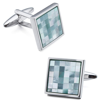 Mosaic Blue Mother of Pearl in Silver Square Cufflinks