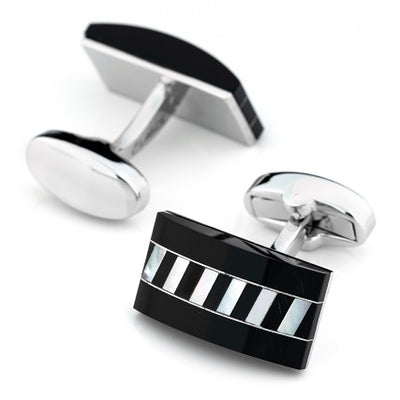 Black Onyx Rectangle interlaced Mother of Pearl Cufflinks