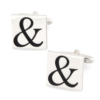 Black Ampersand & Symbol on Silver Square Cufflinks