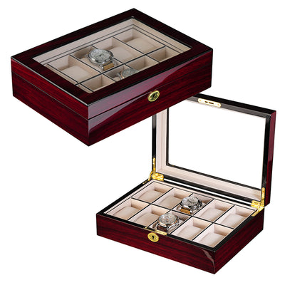 Dark Cherry Wooden Watch Box for 10 Watches, Watch Boxes, Watch Box, Storage Boxes, Dark Cherry, Watch Box for 10 Watches, CB5005, Clinks.com