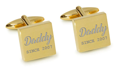 Daddy Since Engraved Cufflinks, Engraved Cufflinks, Gold Engraved Cufflinks, Gold Natural Engraved, Cufflinks, Fathers Day Gifts Engraved Cufflinks, Daddy Engraved Cufflinks, EC1106-DSY-GN, Engraved Cufflinks, Engraving Cufflinks, Clinks.com