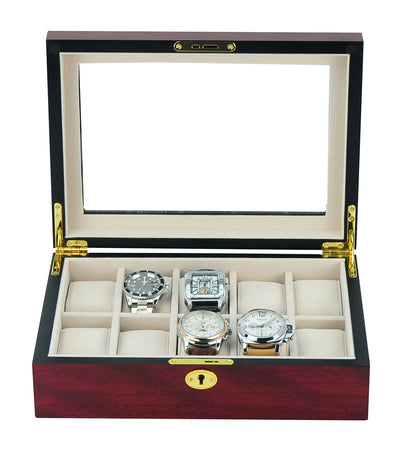 Cherry Wooden Watch Box, 10 Watch Box, Cuffed Watch Box, Clinks Australia Watch Box, Cherry Watch Boxes on Cuffed, Australia Watch Box, Watch Storage Box, Watch Display Box, 10 Slots Watch Box, Watch Boxes for 10, Cherry Watch Box, Wooden Watch Box, Cherry, Watch Boxes, CB5001, Clinks.com