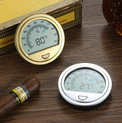 Round Digital Hygrometer Gauge in Gold for Cigars