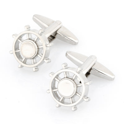 Silver Helm Ships Wheel Cufflinks