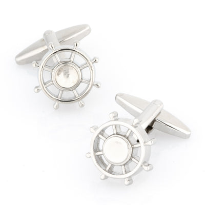 Silver Helm Ships Wheel Cufflinks
