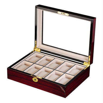 Dark Cherry Wooden Watch Box for 10 Watches, Watch Boxes, Watch Box, Storage Boxes, Dark Cherry, Watch Box for 10 Watches, CB5005, Clinks.com