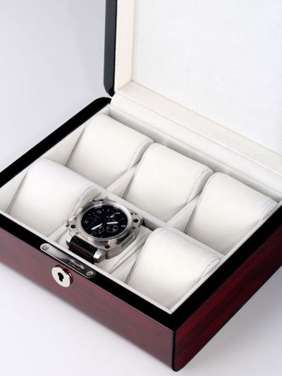 Cherry Wooden Watch Box, 6 Watch Box, Cuffed Watch Box, Clinks Australia Watch Box, Cherry Watch Boxes on Cuffed, Australia Watch Box, Watch Storage Box, Watch Display Box, 6 Slots Watch Box, Watch Boxes for 6, Cherry Watch Box, Wooden Watch Box, Cherry, Watch Boxes, CB5066, Clinks.com