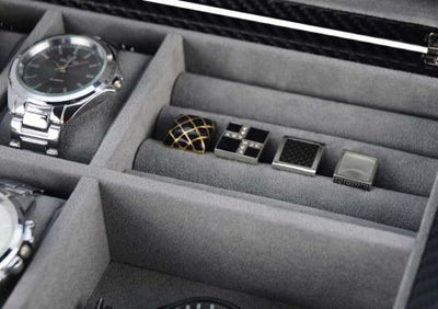 Carbon Fibre Cufflink Watch Box, Watch Boxes, Watch Box, Storage Boxes, Carbon Fibre, Leather, CB5077, Clinks.com