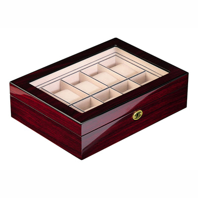 Dark Cherry Wooden Watch Box for 10 Watches, Watch Boxes, Watch Box, Storage Boxes, Dark Cherry, Watch Box for 10 Watches, CB5005, Clinks.com