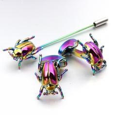 Shiny Multicolour Beetle Cufflinks and Stick Pin Set