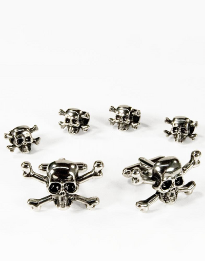 Skull & Crossbones Silver Cufflinks and Stud Set