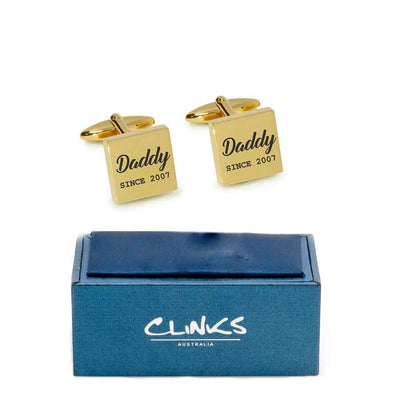 Daddy Since Engraved Cufflinks, Engraved Cufflinks, Gold Engraved Cufflinks, Gold Black Engraved, Cufflinks, Fathers Day Gifts Engraved Cufflinks, Daddy Engraved Cufflinks, EC1106-DSY-GB, Engraved Cufflinks, Engraving Cufflinks, Clinks.com