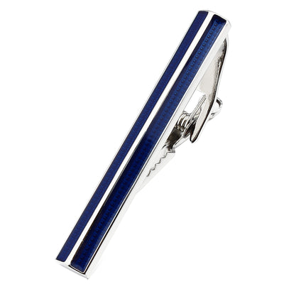 Textured Blue and Silver Cufflink and Tie Clip Set