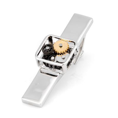 Steampunk Square Silver Tie Clip