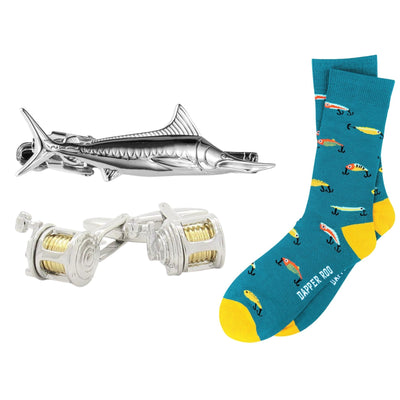 Fishing Gift Set, Gift Sets, Socks Gift Sets, Socks, Cufflinks, Tie Bars, Fish, Location: SK2030+CL4070+TC4030, GS1002, Clinks.com