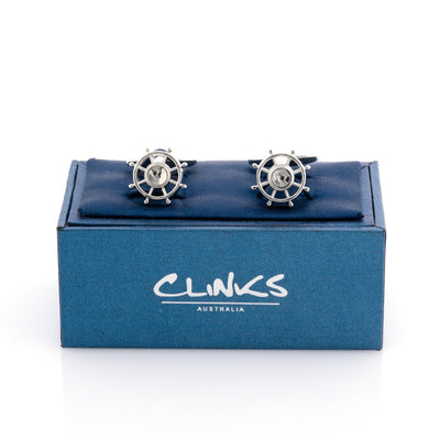 Silver Helm Ships Wheel Cufflinks