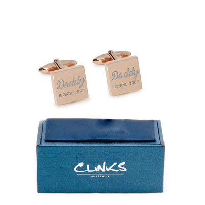 Daddy Since Engraved Cufflinks, Engraved Cufflinks, Rose Gold Engraved Cufflinks, Rose Gold Natural Engraved, Cufflinks, Fathers Day Gifts Engraved Cufflinks, Daddy Engraved Cufflinks, EC1106-DSY-RGN, Engraved Cufflinks, Engraving Cufflinks, Clinks.com
