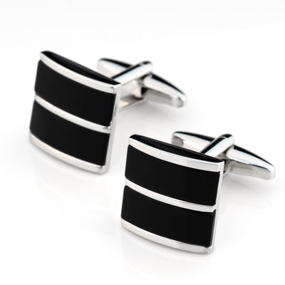 Dual Black Ice Cateye Silver Cufflinks