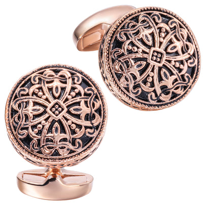 Vintage Celtic Round Rose Gold Cufflinks