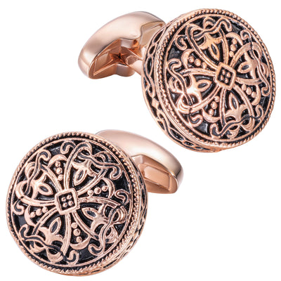 Vintage Celtic Round Rose Gold Cufflinks