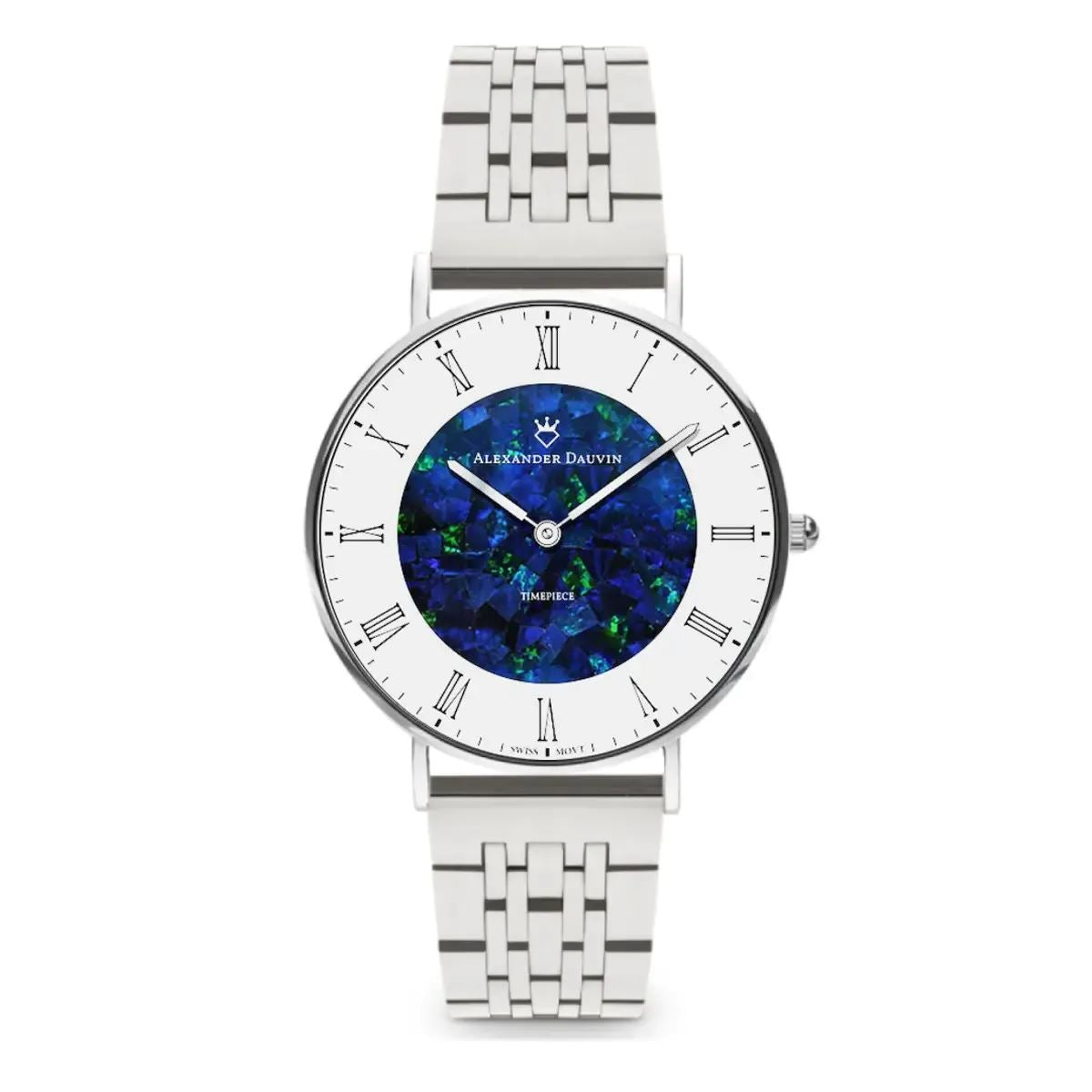 Romano Ridge Blue Swiss Opal Watch 36MM with Silver Jubilee Strap