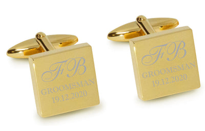 Initials with Wedding Role + Date Engraved Cufflinks, Engraved Cufflinks, Engraving Cuffllinks, Gold Natural Engraved, Cufflinks, Wedding Engraved Cufflinks, Initials Engraved Cufflinks, Wedding Role Engraved, Date Engraved, Groomsmen Cufflinks, EC1106-IWRD-GN, Clinks.com