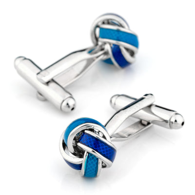 Silver Aqua and Blue Knot Cufflinks