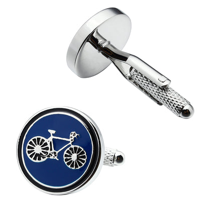 Round Bicycle Blue Cufflinks