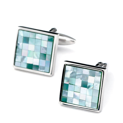 Blue Mother of Pearl Mosaic Square Cufflinks