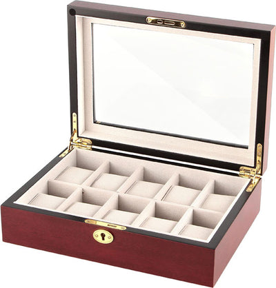 Cherry Wooden Watch Box, 10 Watch Box, Cuffed Watch Box, Clinks Australia Watch Box, Cherry Watch Boxes on Cuffed, Australia Watch Box, Watch Storage Box, Watch Display Box, 10 Slots Watch Box, Watch Boxes for 10, Cherry Watch Box, Wooden Watch Box, Cherry, Watch Boxes, CB5001, Clinks.com