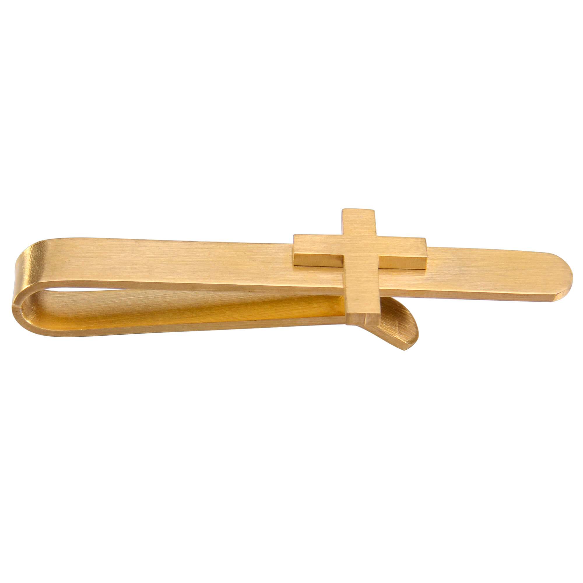Cross Tie Bar in Brushed Gold Tie Bars Clinks Australia 