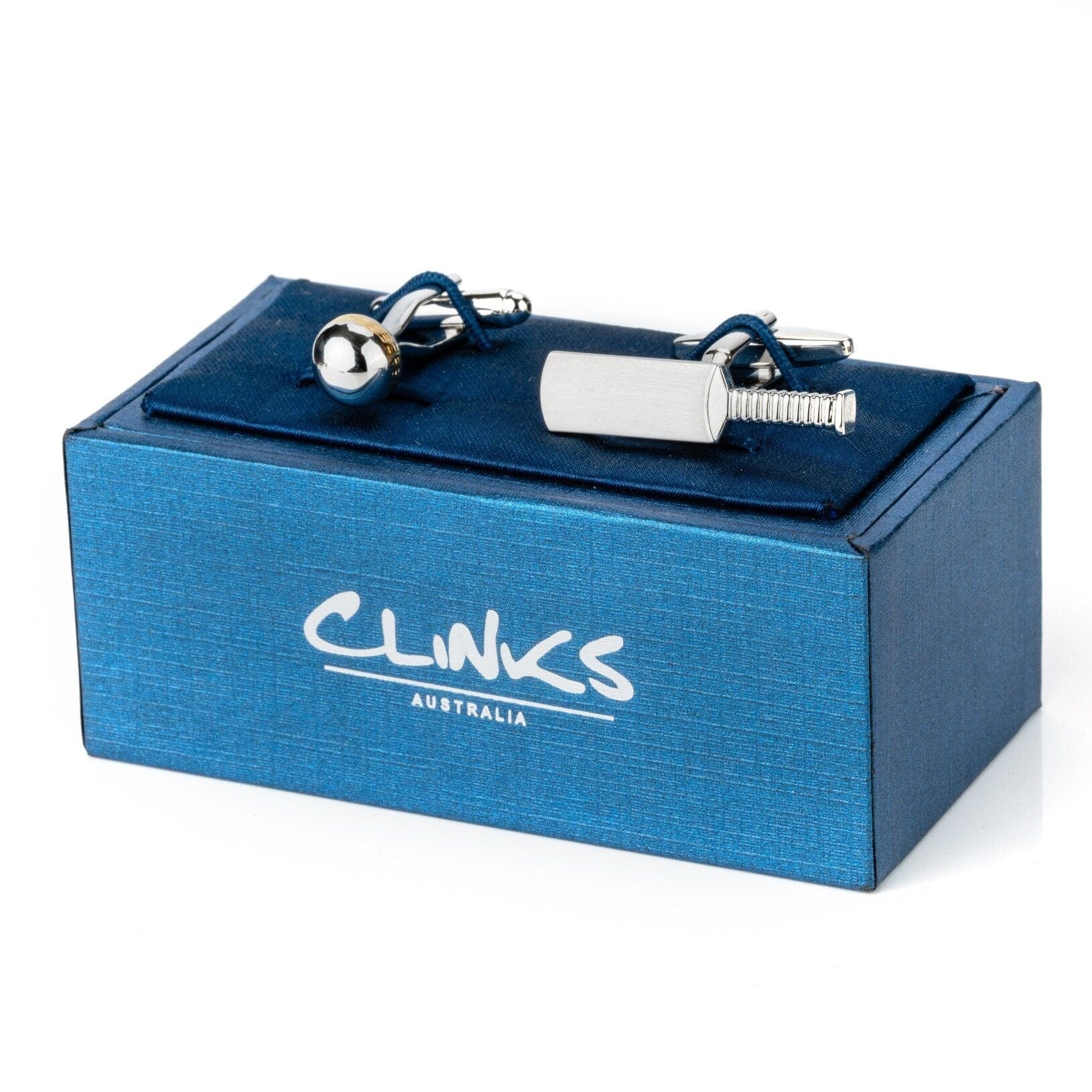 Silver and Gold Cricket Ball and Bat Cufflinks Novelty Cufflinks Clinks Australia 