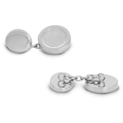 Round Silver Textured Chain Cufflinks