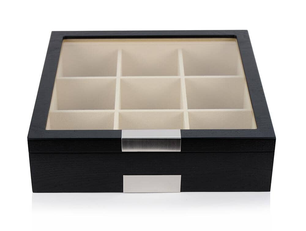 Black Wooden Tie Box for 9 Storage Boxes Clinks 