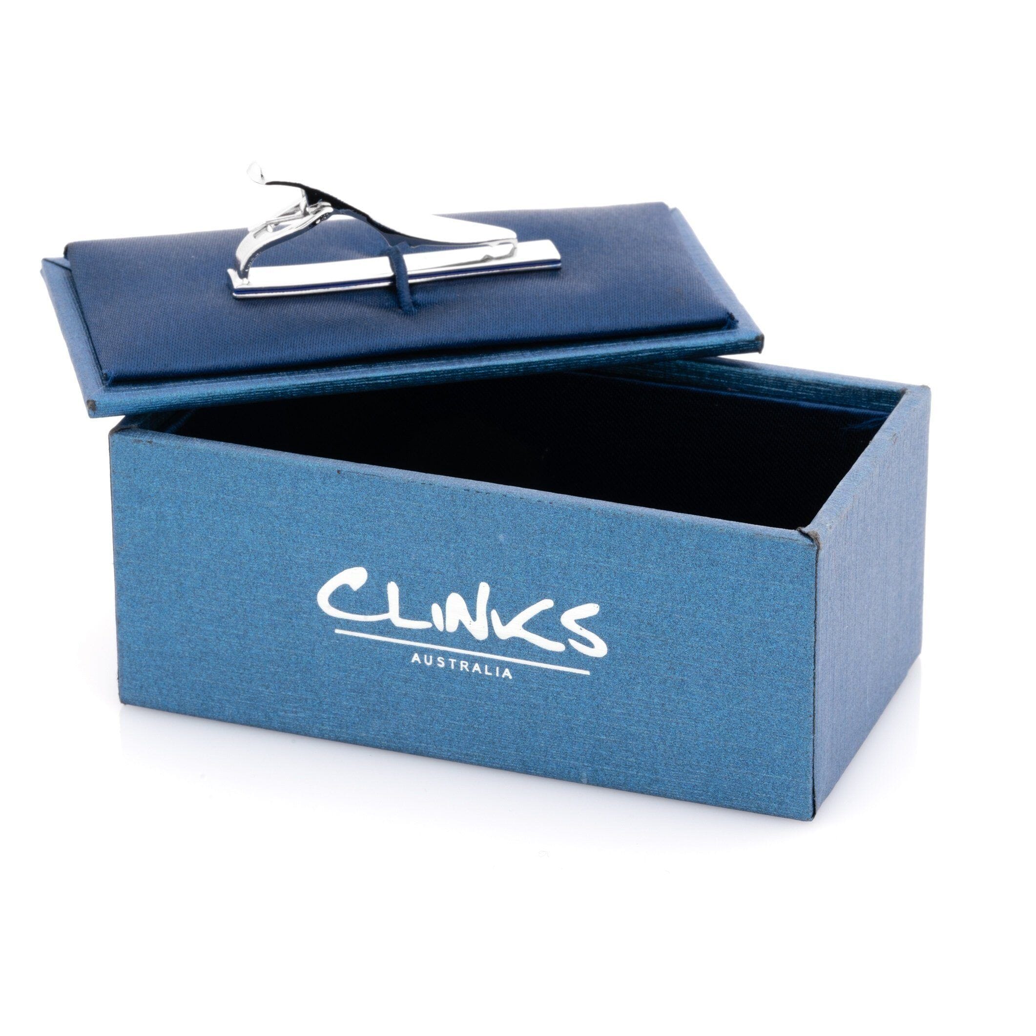 Brushed Silver with Dark Blue Edge Small Tie Clip Tie Clips Clinks Australia 