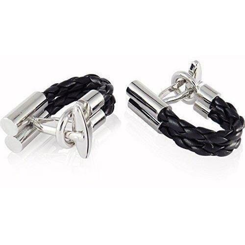 Silver Black Leather Wrap Around Cufflinks Classic & Modern Cufflinks Clinks Australia Silver Black Leather Wrap Around Cufflinks 