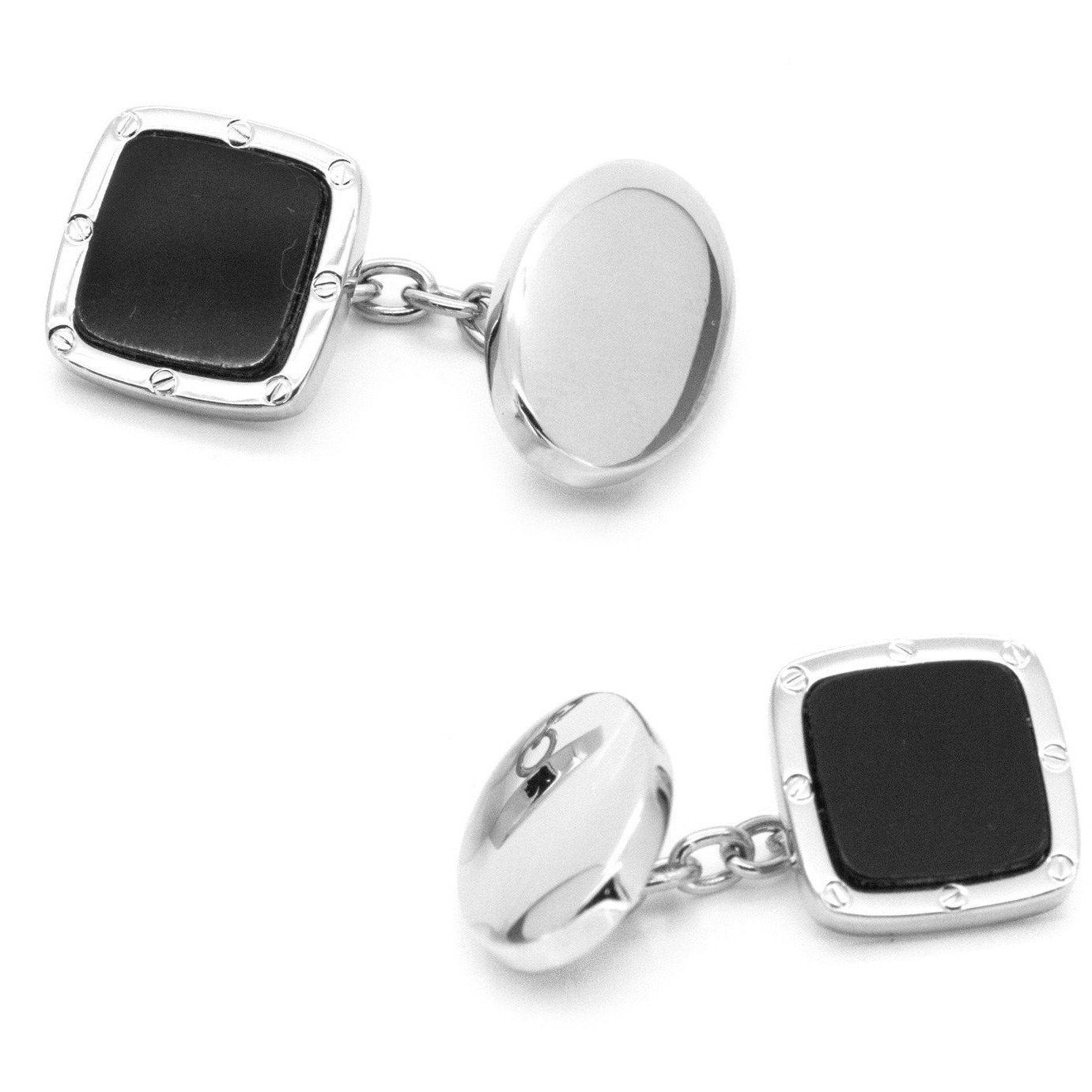 Black Square with Chain and Oval Back Cufflinks