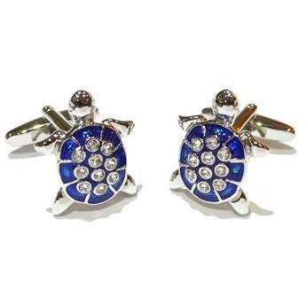 Blue and Crystal Turtle Cufflinks