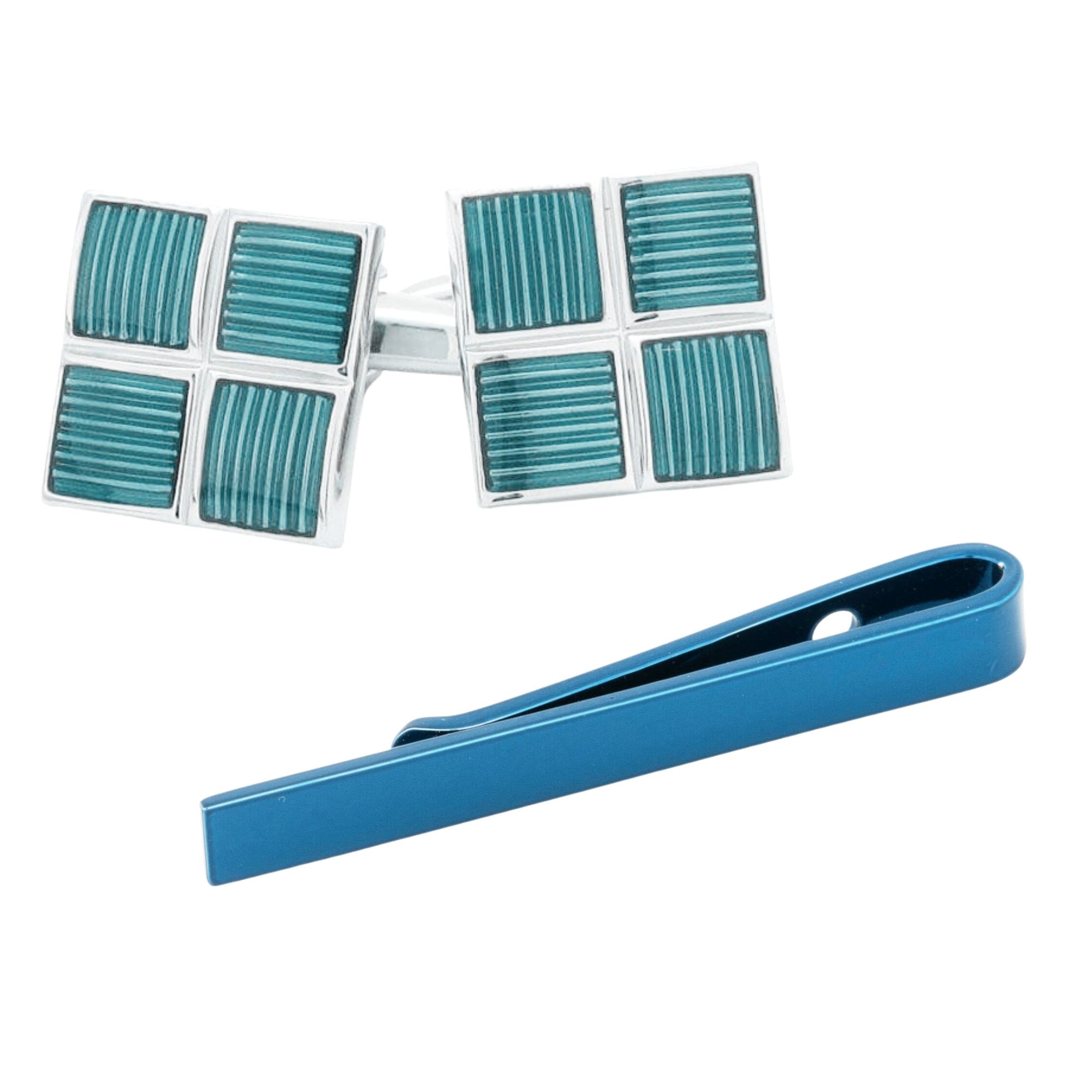Metallic Blue Cufflinks and Tie Bar Set Gift Set Clinks Australia Default 