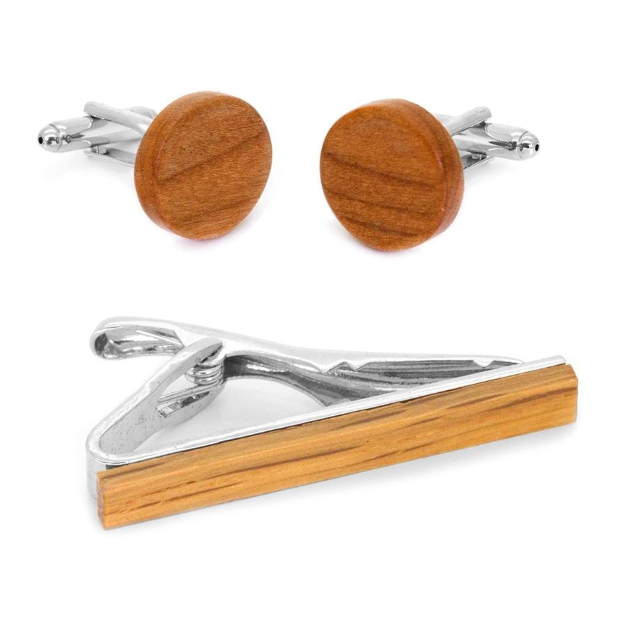 Light Brown Wood Cufflinks & Tie Clip Set Gift Set Clinks Australia Default 