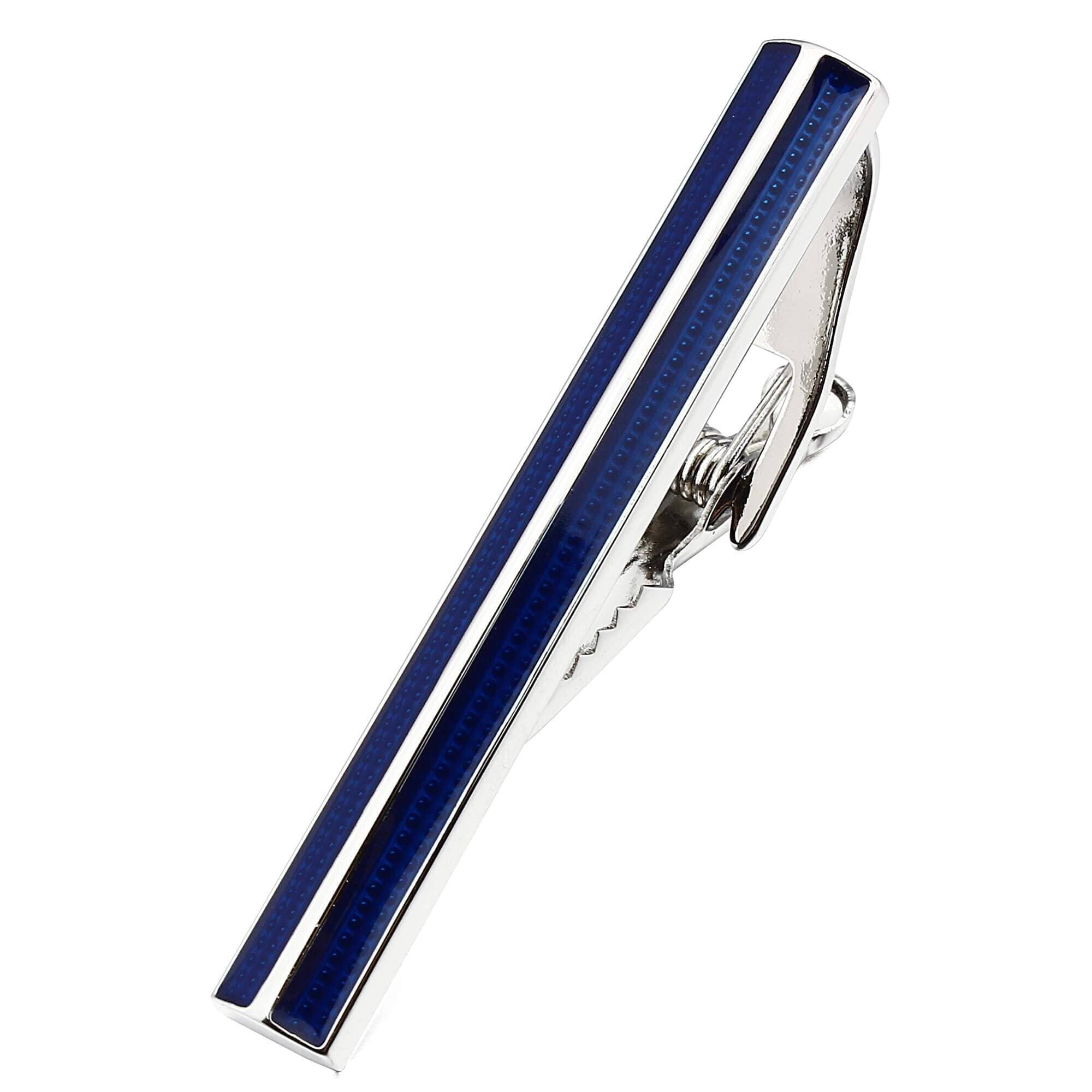 Textured Blue and Silver Cufflink and Tie Clip Set Gift Set Clinks Australia 