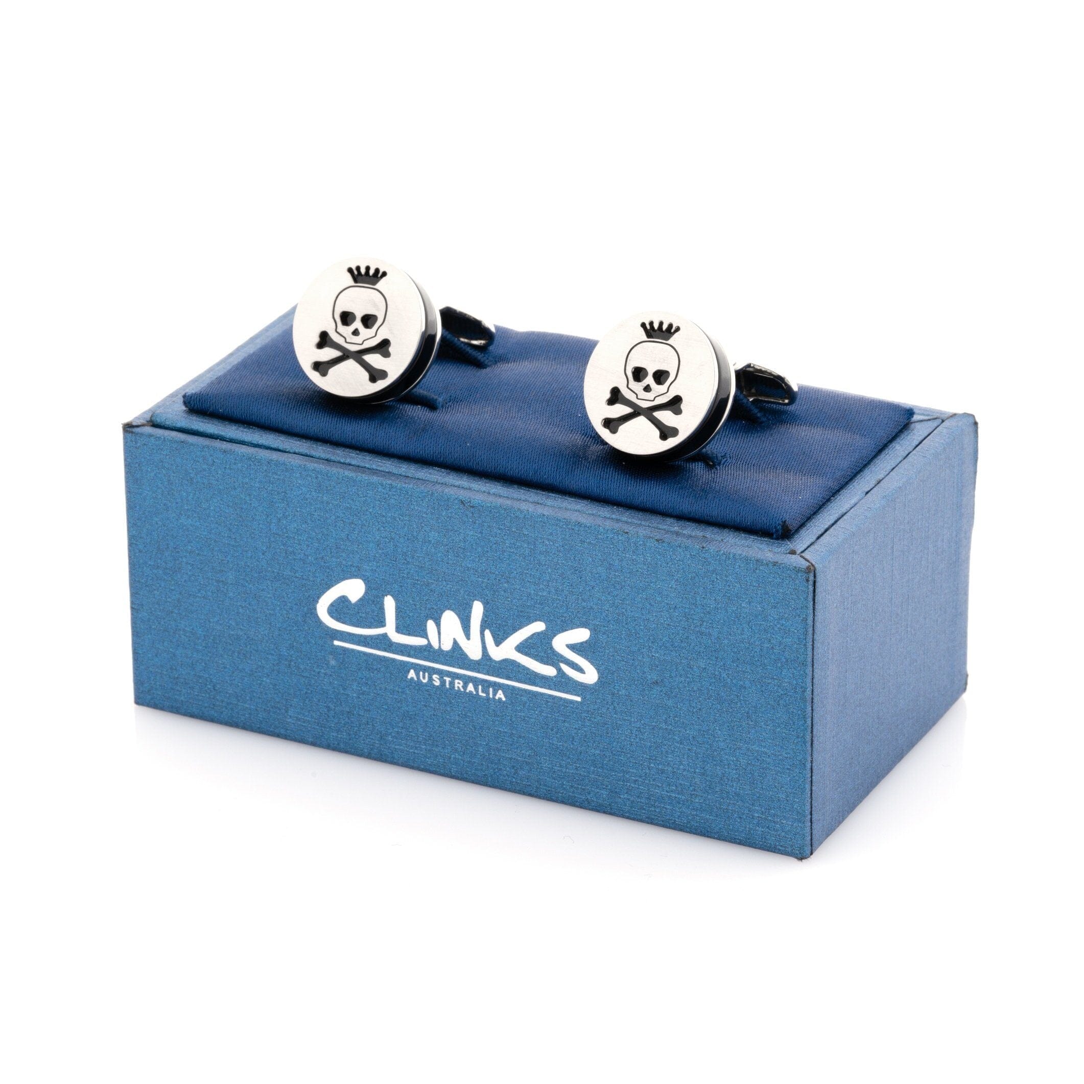 Skull and Cross Bones Silver and Black Cufflinks Novelty Cufflinks Clinks Australia 