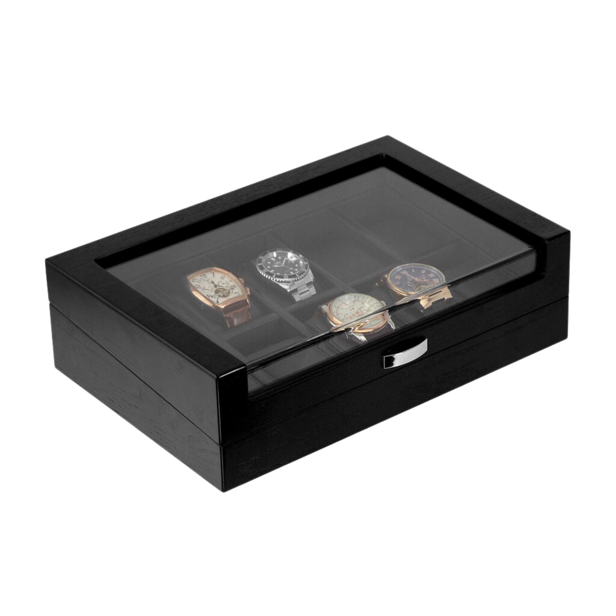 Black Wooden Watch Box for 10 Watches Watch Boxes Clinks 